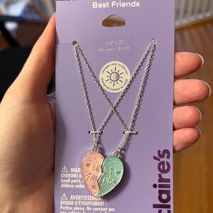NWT- Claire's BFF color changing Heart Necklace Set - Pink and Blue